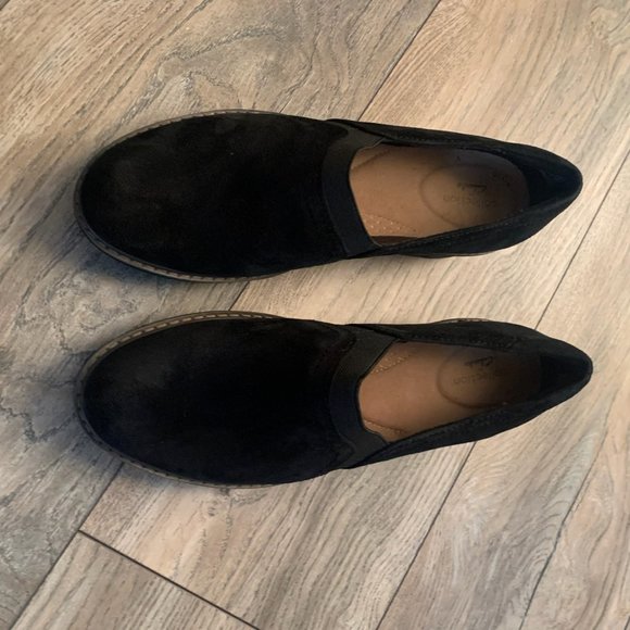 NEW CLARKS AIRABELL MID SLIP ON SUEDE LEATHER WEDGE SHOES BLACK 7.5M - Picture 6 of 14